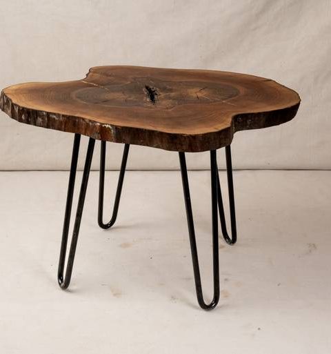 Round walnut wood service table