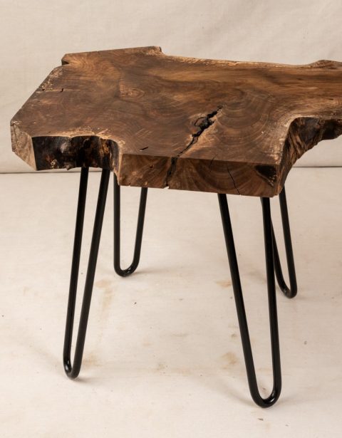 Service table walnut wood wrought iron legs