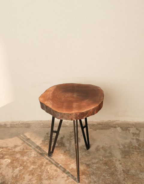 Round walnut wood service table